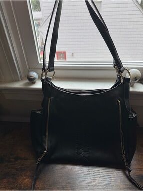 American Leather Co Black Leather Hobo Bag with Gold Accents